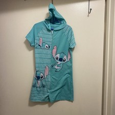 Disney Stitch Girls Hooded Shorts Romper Size M Medium 8 Green Pajamas Lounge