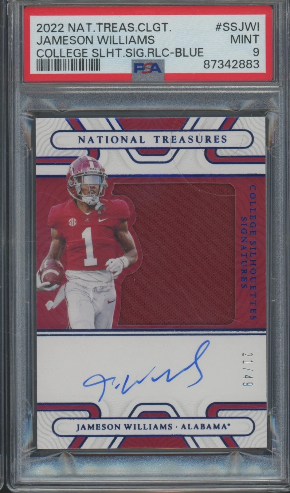 Jameson Williams Panini National Treasures Collegiate College Silhouettes Signatures Relics #SSJWI Blue