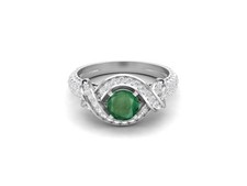 6MM Round Emerald 925 Sterling Silver Solitaire Accents Women Anniversary Ring