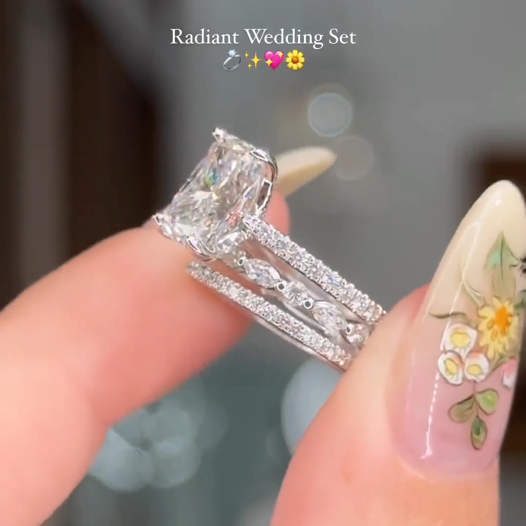 Buy 2.35CTW Radiant Moissanite Engagement Bridal Trio Ring Set 14k