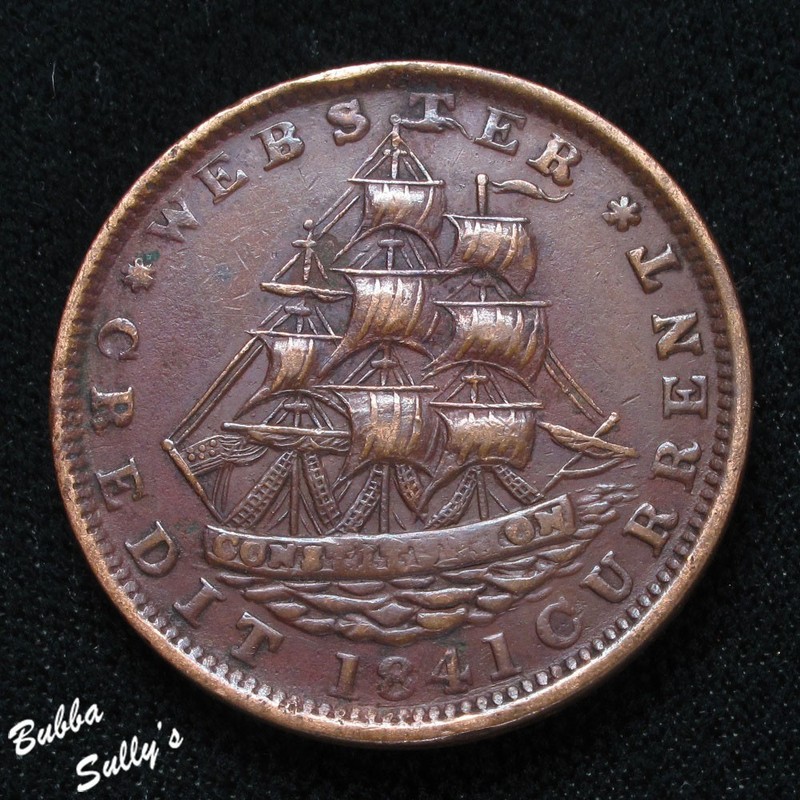 1841 Hard Times Token WEBSTER CREDIT CURRENT/MILLIONS FOR DEFENCE VERY FINE