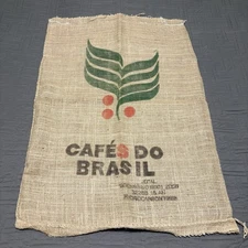 VINTAGE CAFE'S DO BRASIL COFFEE BEAN BAG BURLAP SACK JUTE 39”x 27”