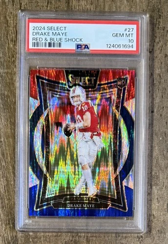 2024 Select Red & Blue SHOCK Drake Maye PSA 10 Rookie #27📈 COLOR MATCH RC📈