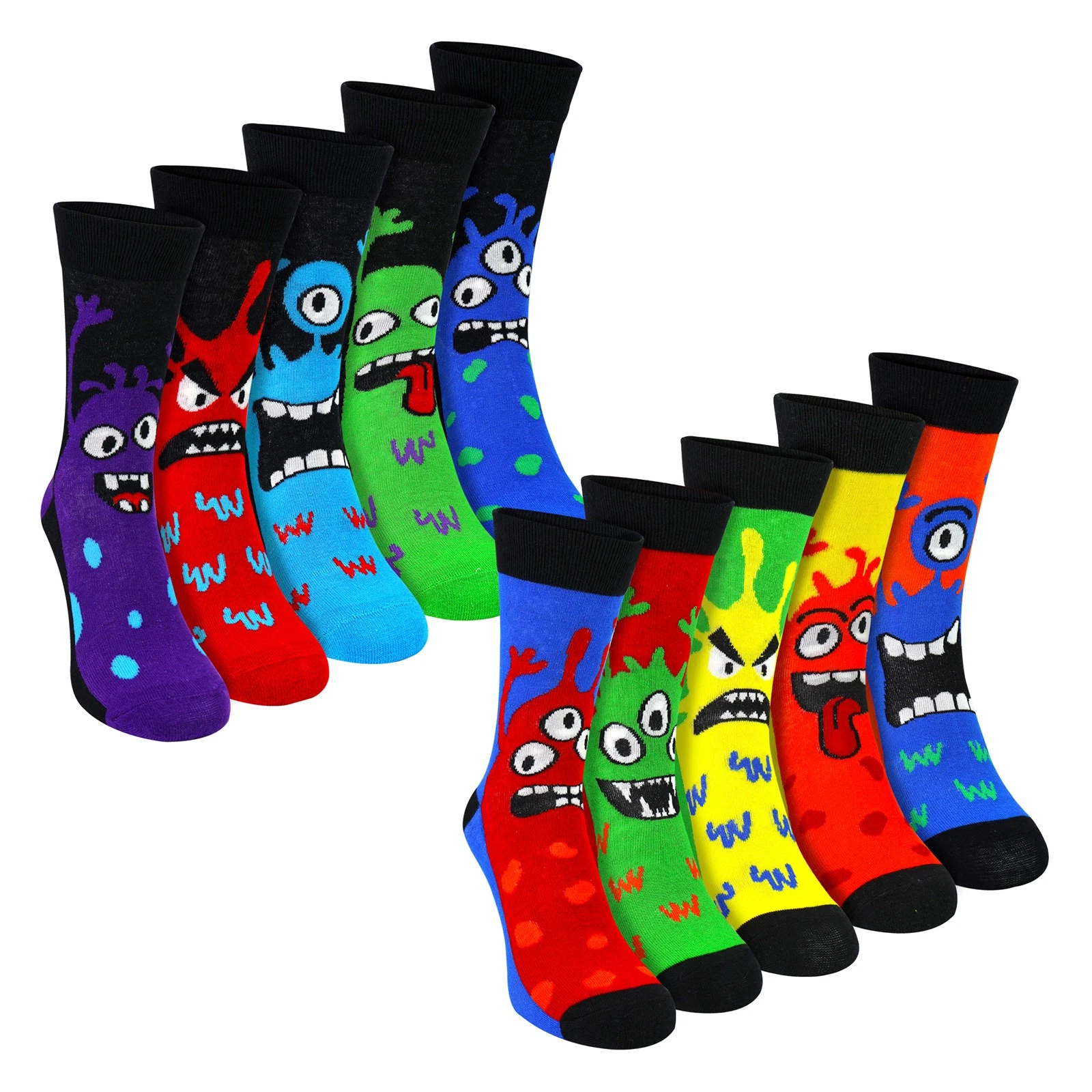 Sock Snob - 10 Pack Mens Cotton Monster Socks Patterned Everyday Casual Socks