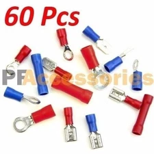 60 Pcs Assorted Crimp Terminal Kit Spade Butt Ring Electrical Wire Connectors
