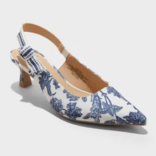 Women's Milan Floral Print Slingback Heels - A New Day Blue 9: