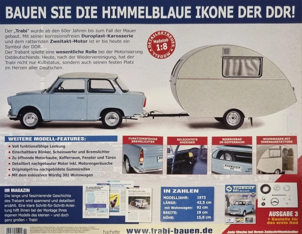 Trabant 601 de Luxe Bausatz Teile 1 UND 2 von Hachette 1:8, neu mit Heften - Bild 4 von 4
