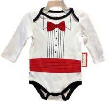 Infant Baby Tuxedo Bodysuit Formal Wear White Shirt Red Bowtie Sz 0/3M 3/6M 6/9M