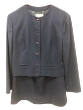Womens Pendleton Wool Skirt Button Down Top Suit Set Navy Blue Size 12
