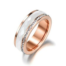 Ring Keramik Edelstahl Zirkonia Kristalle 6 mm Weiß Rosegold Größenauswahl Neu