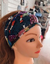 Beautiful Multicolor Rhinestone Boho Stretch Headband, Handmade