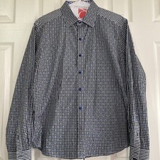 Robert Graham Shirt Mens XL black blue Geometric plaid dot diamond square Print