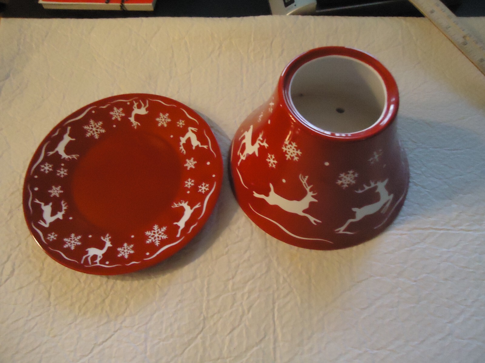 Yankee Candle Reindeer Shade Topper & Matching Plate Red Christmas eBay
