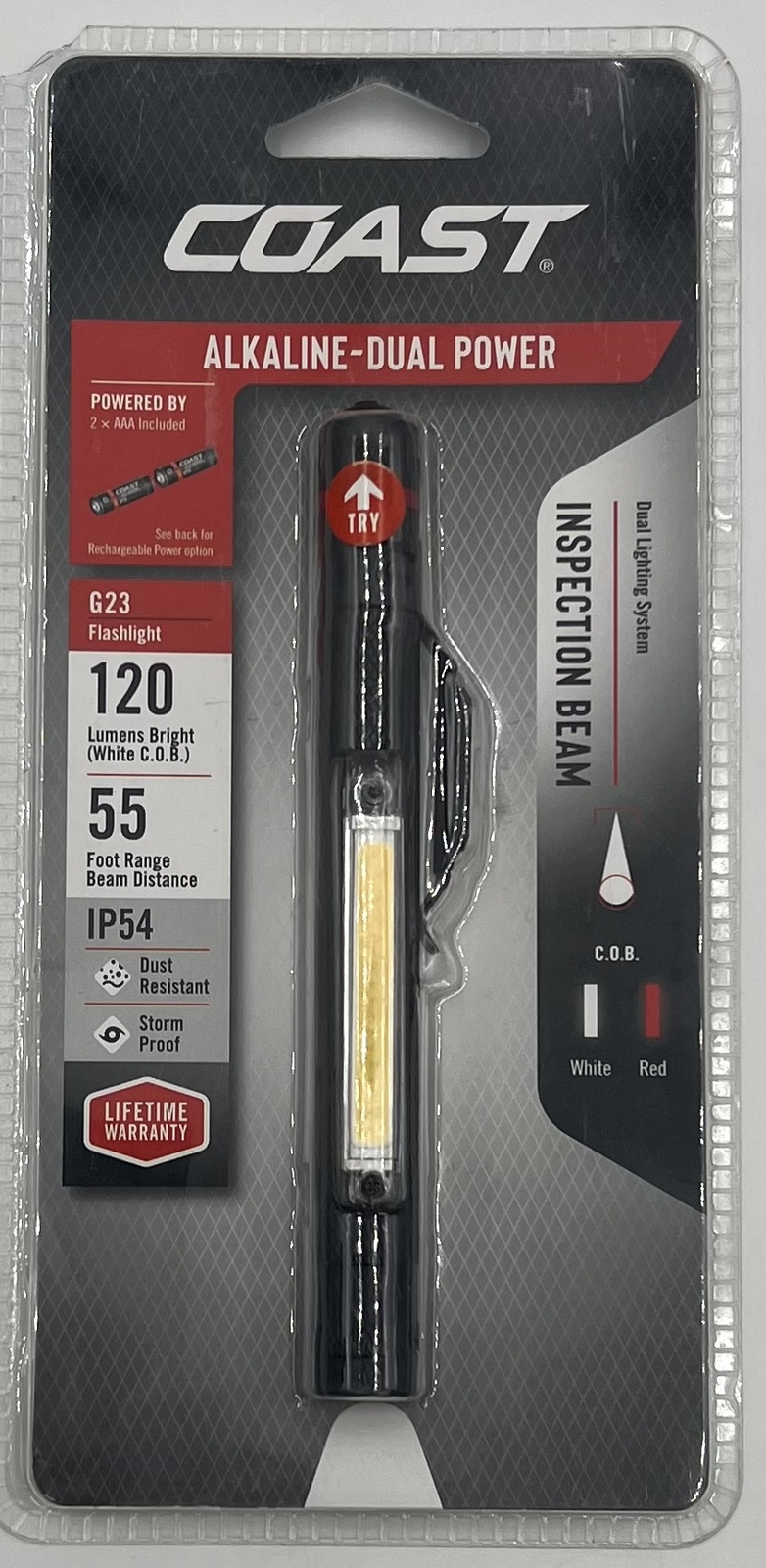 COAST® G23 120 Lumen Dual Power Magnetische LED Penlight mit C.O.B. Flächenleuchte