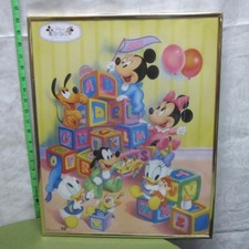 DISNEY BABIES color Donald  Daisy framed picture w/ frame Mickey  Minnie 1980s