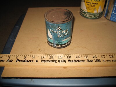 VTG TIN BENJAMIN MOORE CO PINT PAINT CAN MARINE BOAT DECOR MOVIE PROP RARE BLUE