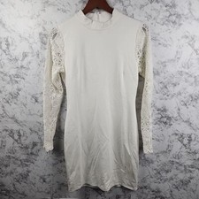 Lulus Womens Size Medium White Lace Crochet Sleeve Mock Neck Bodycon Mini