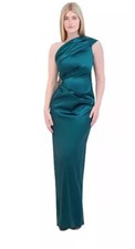 New Eliza J Women' One Shoulder Satin Sleeveless Hunter Green Sheath Gown Size 2