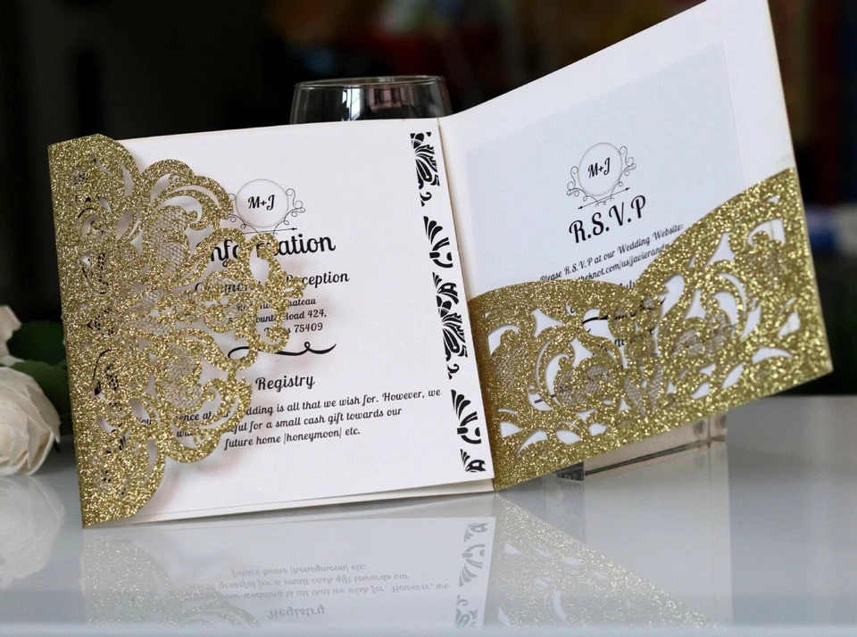 Tarjeta de invitación de negocios de hotel de cinco estrellas de boda corte láser de alto grado brillante Foto 3 de 3