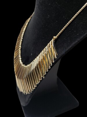 Natasha Signed Gold Tone Triangle Bar Modernist Bold Statement Necklace 22 in