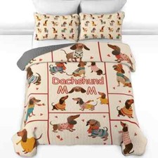 Custom Dachshund Mom Quilt Bedding Set, Sausage Dog Quilt Bedding Pillowcase