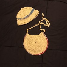 Handmade Knitted Baby Beanie Hat Bib 100 Cotton