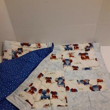 Hand Made Baby Blanket Quilt Elephants Blue/White