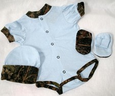 Blue  Camouflage 3 Pc Baby Snap Up Diaper Shirt, Camo Infant Gift Set
