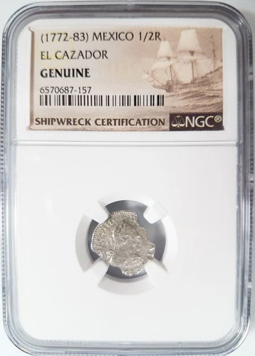 EL CAZADOR Shipwreck NGC (1772-83) Mexico 1/2 Real Sea Salvaged Sunken Treasure