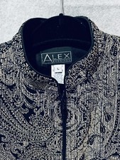 ALEX EVENINGS Jacket Lg Metallic Silver Gray Black-Bride s Mother Cruise Wedding