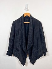Grizas Jacket Women Large Black Lagenlook Linen Silk Waterfall Draped Crinkle