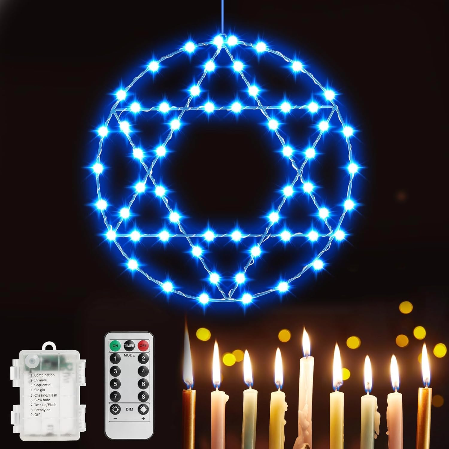 Chanukah Decorations Lights Hanukkah Window Lights Remote Control Blue