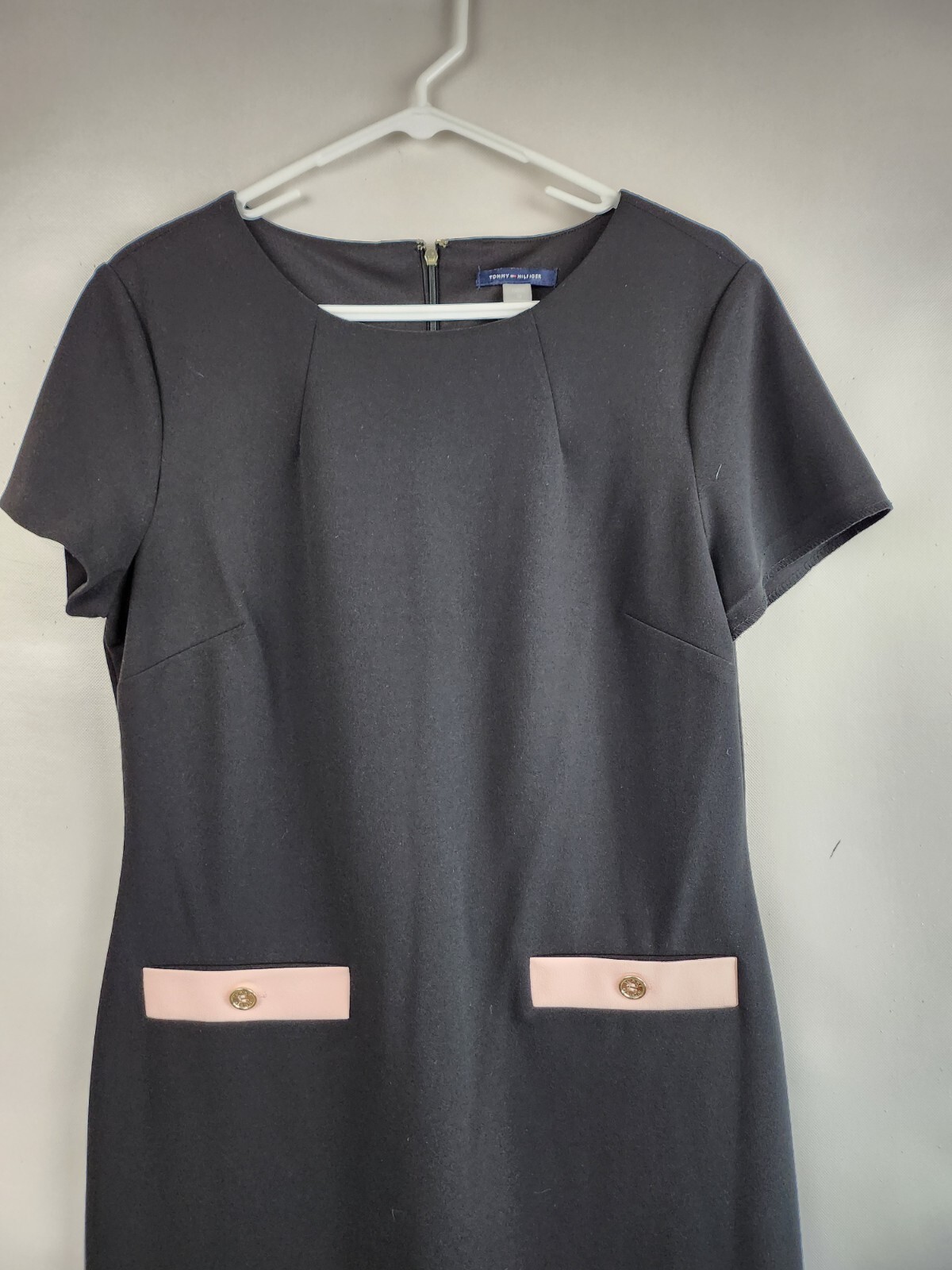 Tommy Hilfiger Womens Essential Pocket Sheath Dress 12 Black Pink Scuba Modest image 2