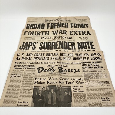 WORLD WAR II Era Original Newspapers 3 Vintage California Feds