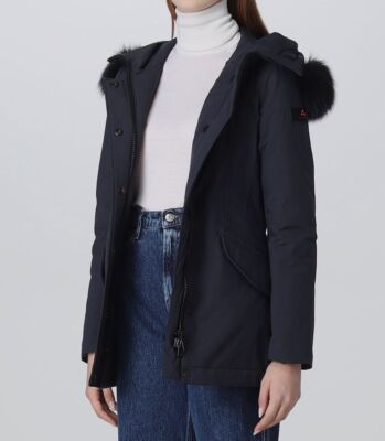 $990 Peuterey Women's Blue Slim Fit Fur-Trim Down Parka Jacket IT 42/US 6