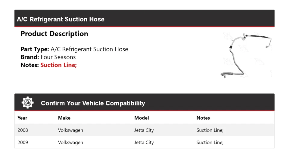 Manguera de succión de refrigerante aire acondicionado Volkswagen Jetta City 2008-2009 4 estaciones Foto 2 de 4