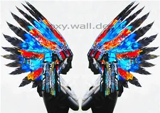 Framed Canvas print American Indian Blue feather Chief Street  Art  painting
