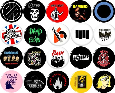 Punk Button pin Set of 20 1'' inch badges (25mm) KBD powerpop UK NY new wave Oi