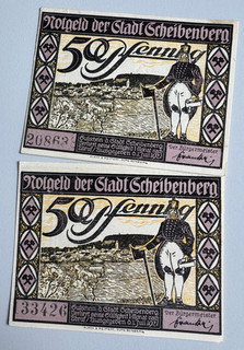22 10 Scheibenberg 01.07.1921 2x50 Pfennig Mehl:1175.1 Erh.: UNC / XF