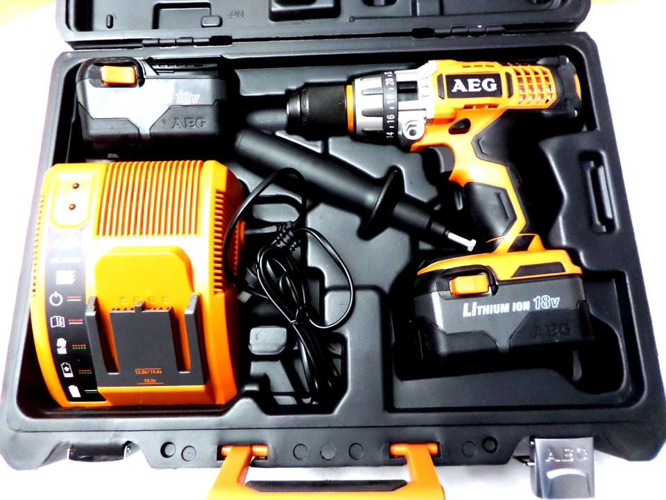 AEG 18 Voltios DE ALTA RESISTENCIA TALADRO PERCUTOR AEG-TPC18 + 2 Baterías + Cargador + Estuche Nuevo Foto 3 de 4