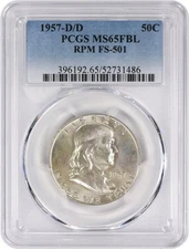 1957-D/D Franklin Silver Half Dollar RPM FS-501 MS65FBL PCGS