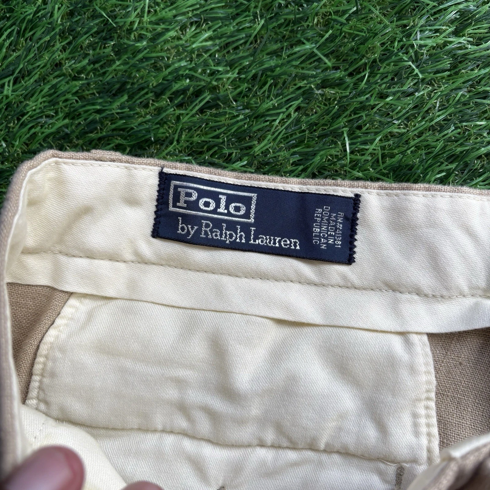 VTG 90s Polo Ralph Lauren 100% Linen Dress Pants Pleated Cuffed Mens 33x32 Beige image 4
