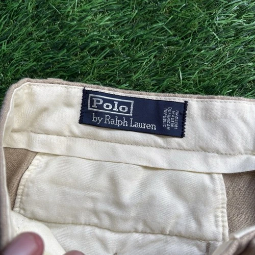 VTG 90s Polo Ralph Lauren 100% Linen Dress Pants Pleated Cuffed Mens 33x32 Beige image 4
