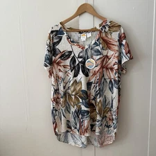 NWOT C&C California Short Sleeve Hi-Low Hem Top 1X 100% Linen Peasant Boho