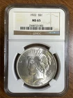 1922 $1 Peace Silver Dollar NGC MS65 Gem BU Uncirculated Frosty Blazer