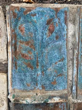 (4) Antique Architectural Salvage Chippy Pressed Tin Shingles with Embossed Leaf