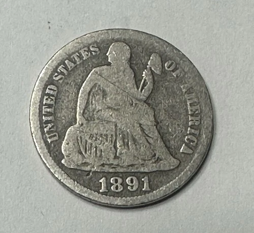 1891 Seated Liberty Dime Silver Coin 90%  10 Cents