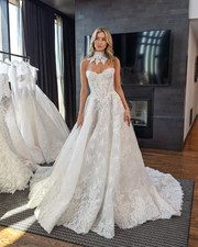 Boho Beach Strapless Wedding Dresses Lace Appliques A Line Tulle Bridal Gowns