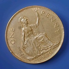 1949 PENNY-ONE PENNY COIN-1d BRITISH BRONZE COIN - LOW MINTAGE - KING GEORGE VI