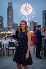 Ralph Lauren Dress Womens 12 Navy Star Print Fit & Flare Knee patriotic preppy